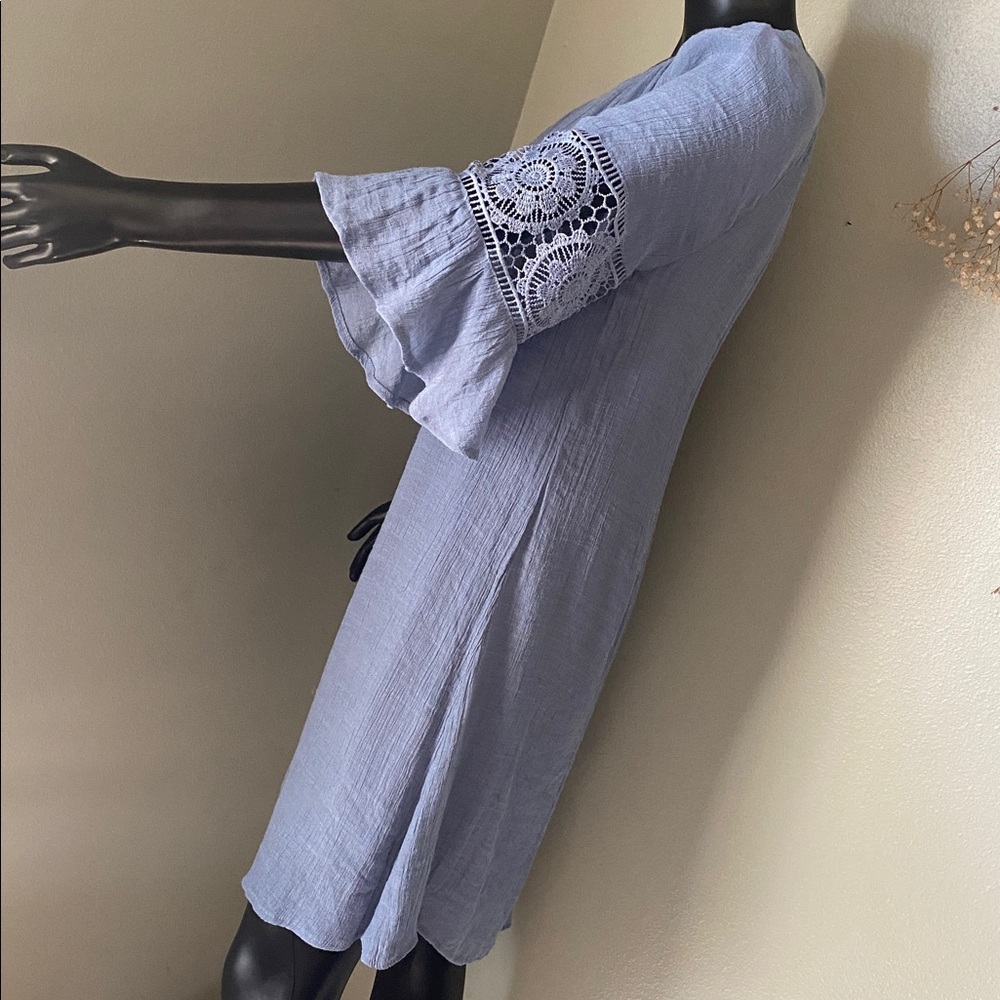 INDIGO ROSE Chic Light Blue Dress with Crochet Sleeves - Picture 6 of 14